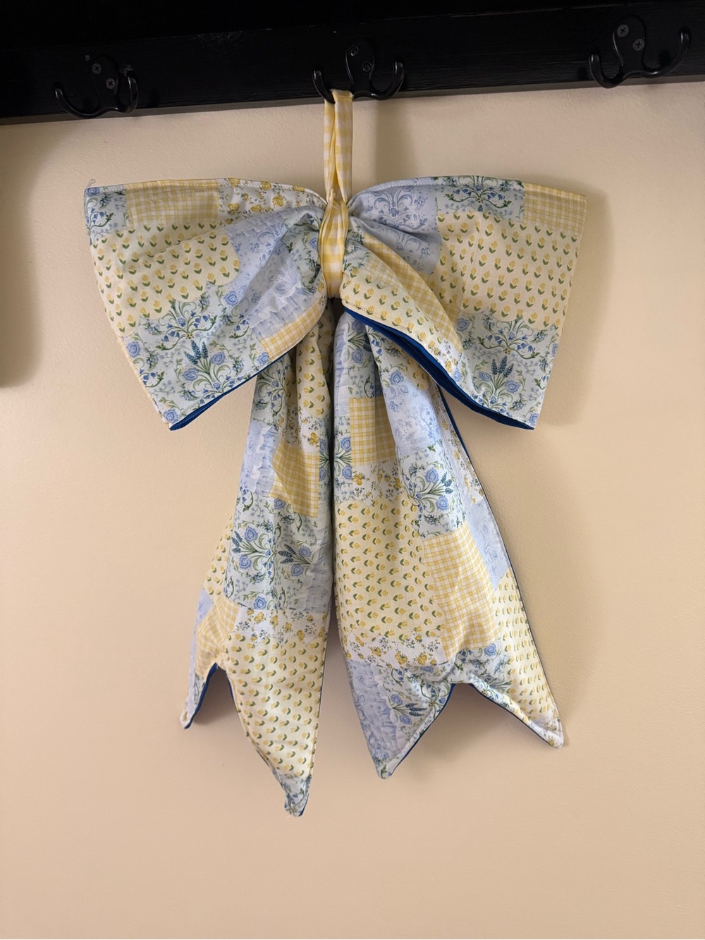 Yellow & Light Blue Patchwork Decorative Bow wreath